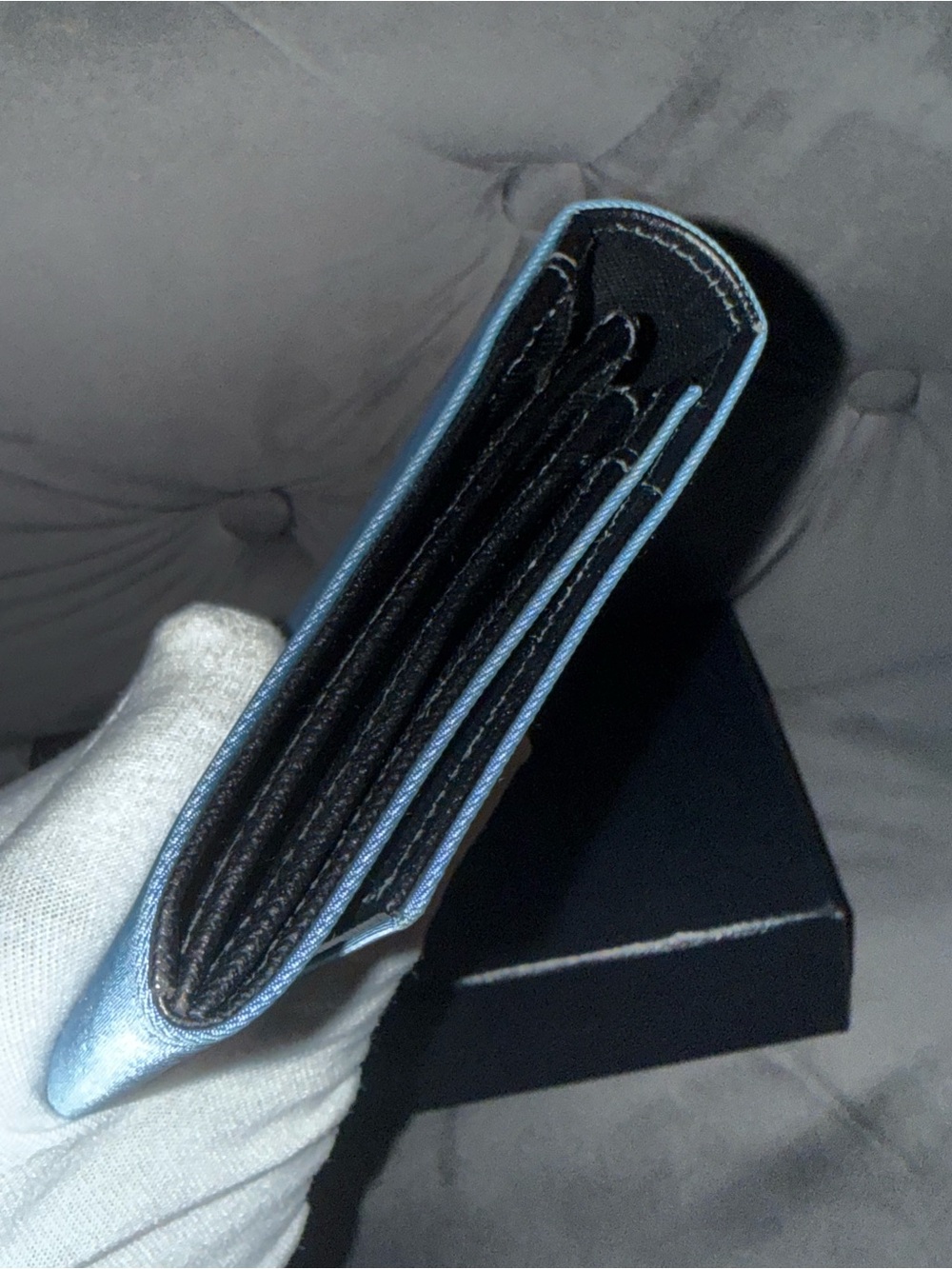 🔥Like New In inclusion Prada Tessuto Nylon Flap Wallet Blue - Picture 13 of 15